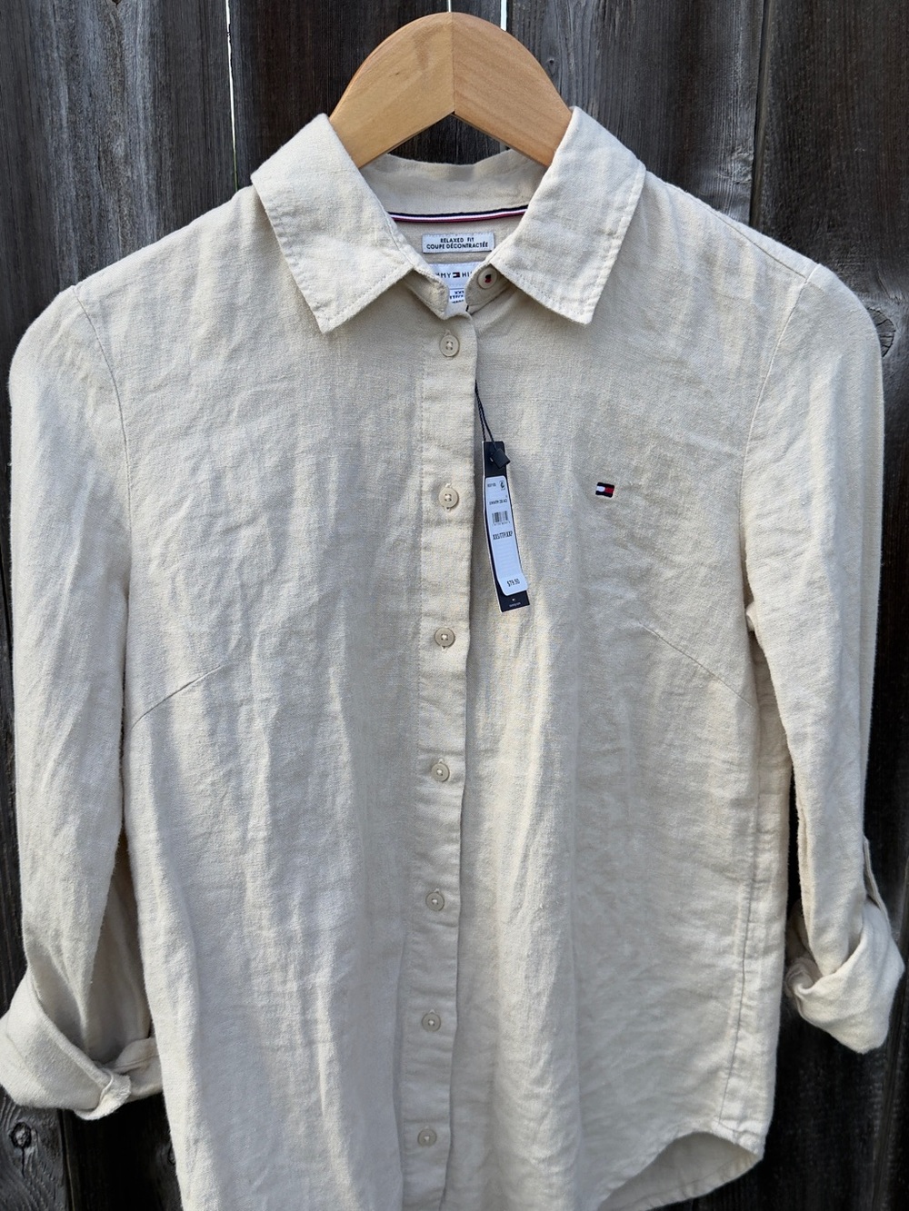Tommy Hilfiger Beige Relaxed Linen-Blend Button Shirt